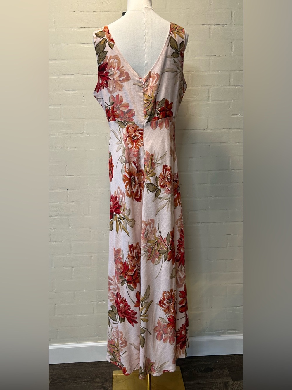 Paper Heart Pink Floral Maxi Dress Linen Blend Empire Waist Boho Resort Size XL - Picture 6 of 9